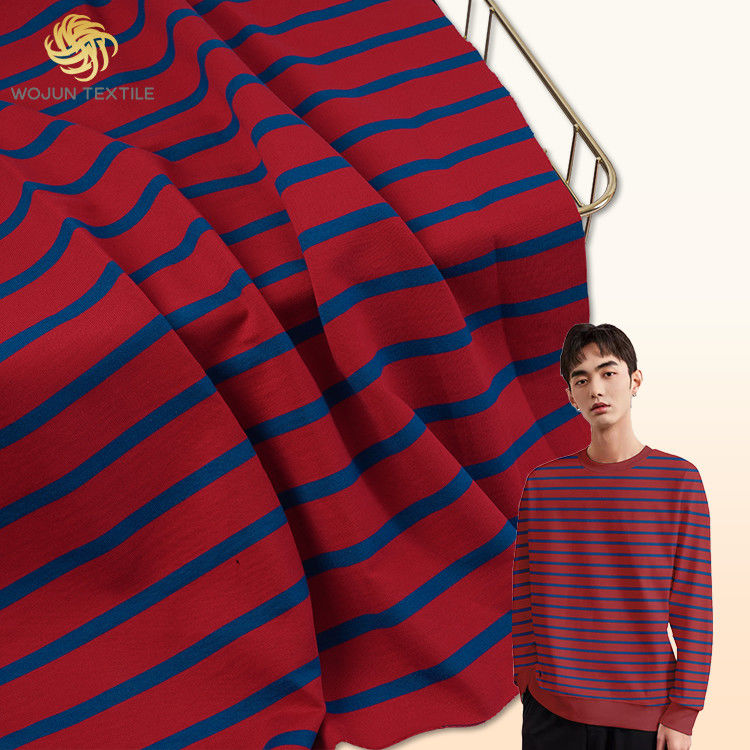 프랑스 테리 블루 앤 레드 스트라이프 천 200cm 너비 순수한 면